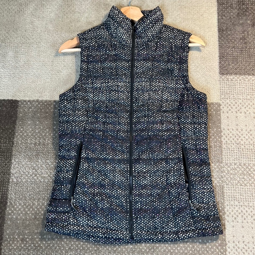 The North Face Womens Thermoball Vest XS Black White Polka Dot Quilted Puffer